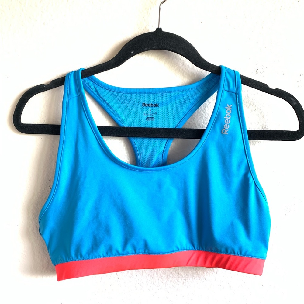 Reebok sports bra bright blue and neon orange #34